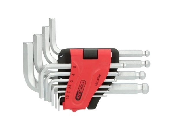 KS Tools 151.4780, L-formet hex-nøkkelsett, 10 stykker, Stål, Kromfarget, DIN ISO 2936, 301 g