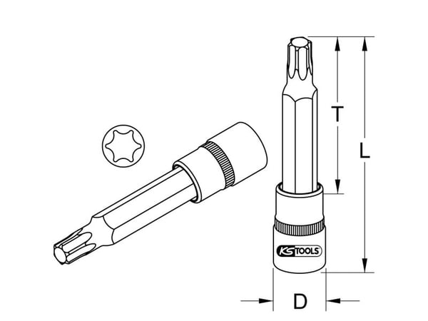 KS Tools 918.1651, Stikkontakt, 1/2", Metrisk, 1 hoder, T70, Kromvanadiumstål