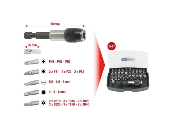 KS Tools 911.2060, 32 stykker, Nickel, DIN 3126, ISO 1173 - C 6,3, 25 mm, 300 g, 25,4 / 4 mm (1 / 4")