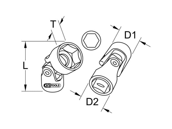 KS TOOLS 3/8" CLASSIC sekskantsokkel med ledd, 14mm (917.3945)