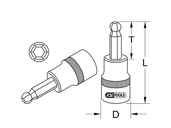 KS TOOLS 3/8" CHROMEplus-bittikanta, kuusiokolo, kuulapää, 8mm (918.3875)