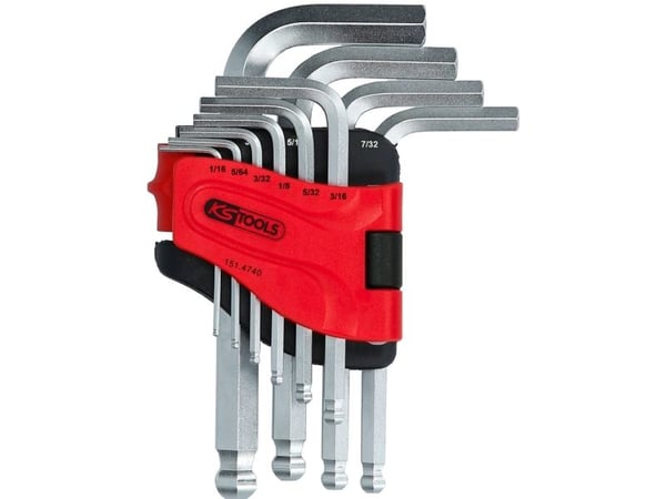 KS Tools 151.4740, L-formet hex-nøkkelsett, 10 stykker, Stål, Kromfarget, DIN ISO 2936, 296 g