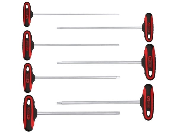 KS Tools 158.5050, Insexnycklar med T-handtag, set, 7 styck, T-handtag med kort skaft, Kromvanadinstål, 1 kg