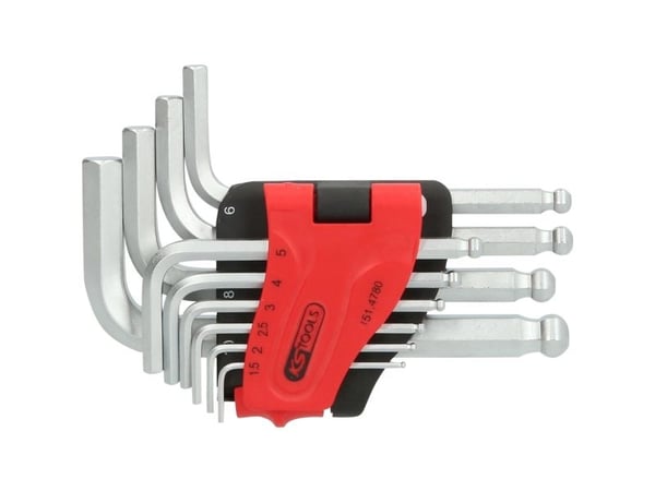 KS Tools 151.4780, L-muotoinen kuusiokoloavainsetti, 10 kpl, Terästä, Kromi, DIN ISO 2936, 301 g