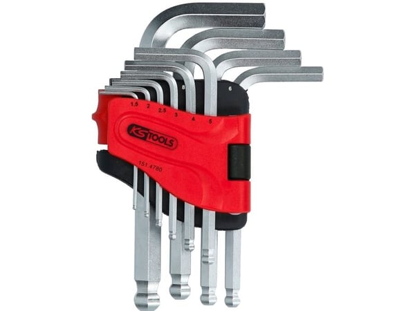 KS Tools 151.4780, L-formet hex-nøkkelsett, 10 stykker, Stål, Kromfarget, DIN ISO 2936, 301 g