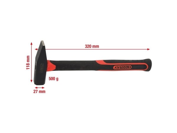 KS Tools 142.1351, Klinkehammer, Stål, Fiberglass, Svart, 32 cm, 590 g