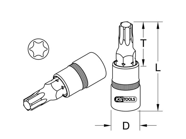 KS Tools 918.1630, Pistorasia, 1/2", Brittiläinen, 1 pää(t), T60, Kromivanadiini-teräs