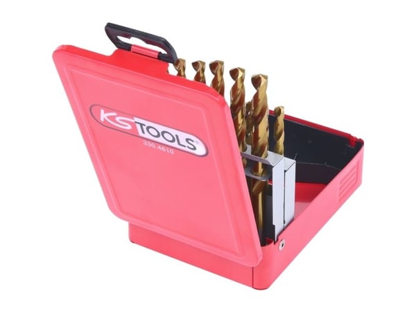 KS Tools 330.4610, Borr, Borrsats, Högerrotation, Metall, Plast, Trä, 130°, Titanium-överdragen snabbstål (HSS-TiN)