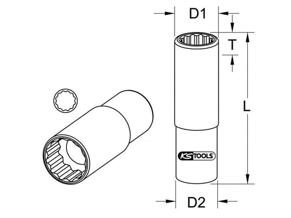 KS Tools 917.1264, Stikkontakt, 1/2", Metrisk, 1 hoder, 14 mm, Kromvanadiumstål