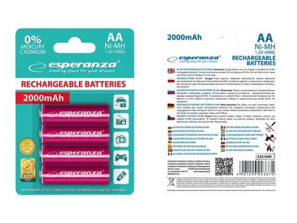 Esperanza - Batteri 4 x AA-type - NiMH - 2000 mAh - rød
