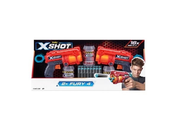 X-Shot Excel Double Fury 4 Combo Foam Blaster Pack (16 Darts 3 Cans)