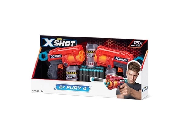X-Shot Excel Double Fury 4 Combo Foam Blaster Pack (16 Darts 3 Cans)