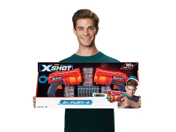 X-Shot Excel Double Fury 4 Combo Foam Blaster Pack (16 Darts 3 Cans)