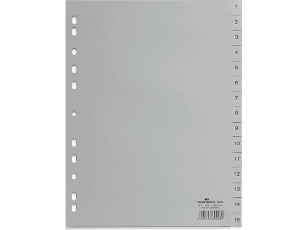 Durable 652410, Numerisk faneindeks, Polypropylen (PP), Grå, Portrett, A4, 230 mm