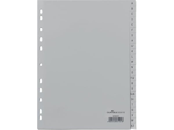 Durable 650810, Kirjainvälilehti, Polypropeeni (PP), Harmaa, Muotokuva, A4, 10 kpl
