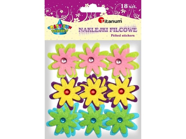 Titanum filt klistremerker 3D blomster med krystall mix 18 stk
