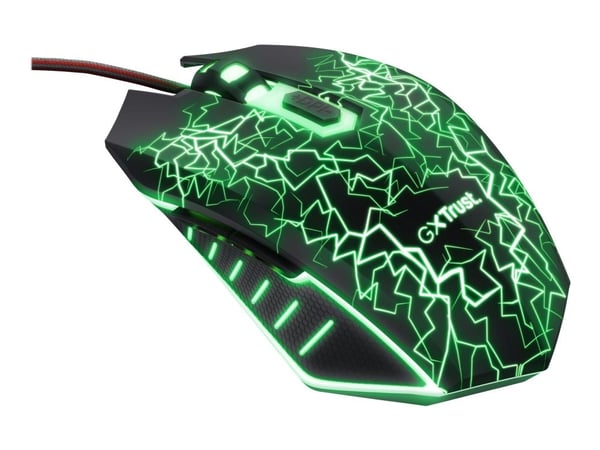 Trust GXT 105 Izza Illuminated - Mus - høyre- og venstrehåndet - optisk - 6 knapper - kablet - USB - svart