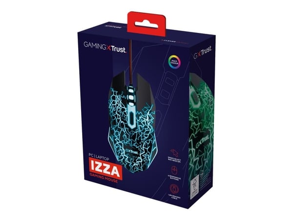 Trust GXT 105 Izza Illuminated - Mus - höger- och vänsterhänta - optisk - 6 knappar - kabelansluten - USB - svart