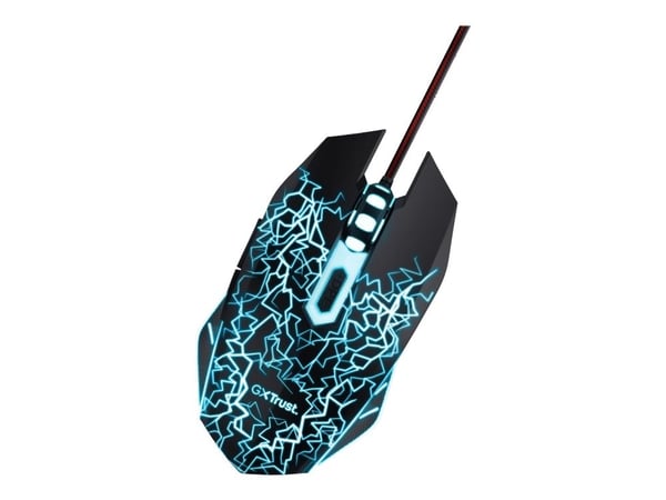 Trust GXT 105 Izza Illuminated - Mus - høyre- og venstrehåndet - optisk - 6 knapper - kablet - USB - svart