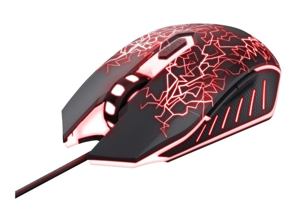 Trust GXT 105 Izza Illuminated - Mus - høyre- og venstrehåndet - optisk - 6 knapper - kablet - USB - svart