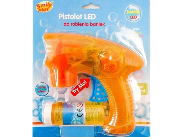 Smily Play oransje såpeboblepistol med væske og LED-lys