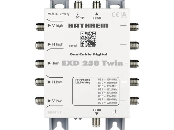 Kathrein EXD 258 Twin, 5 innganger, 5 utganger, 3 dB, 1,5 dB, 30 dB, IP30