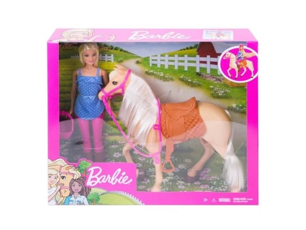 Barbie dukke og hest (blond)
