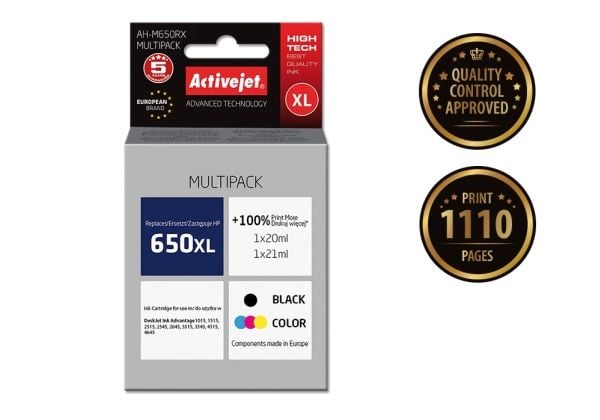 Activejet AH-M650RX, Høyt (XL) utbytte, Svart, Cyan, Fiolblå, Gult, Pigmentbasert blekk, Fargestoffbasert blekk, 20 ml, 21 ml