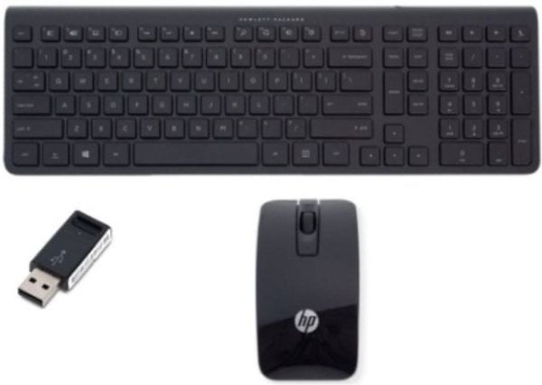 HP 704221-051, Fullstor (100 %), Trådlös, RF Trådlös, AZERTY, Svart, Mus inkluderad