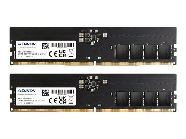 ADATA - DDR5 - sett - 32 GB: 2 x 16 GB - DIMM 288-pin - 4800 MHz / PC5-38400 - CL40 - 1.1 V - ikke-bufret - on-die ECC - svart