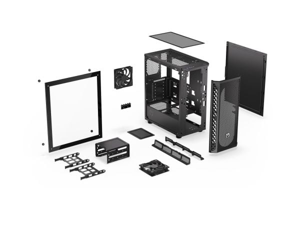 Endorfy signum 300 core - Mid tower - ATX - genomskinlig sidopanel (härdat glas) - ingen strömförsörjning (ATX) - svart - USB/ljud