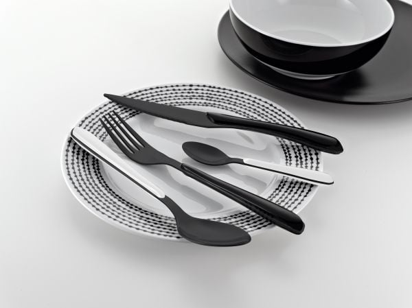 Amefa Lumino 1422 - 16 pcs Bestik sæt  (Bright Black PVD – Black handle)