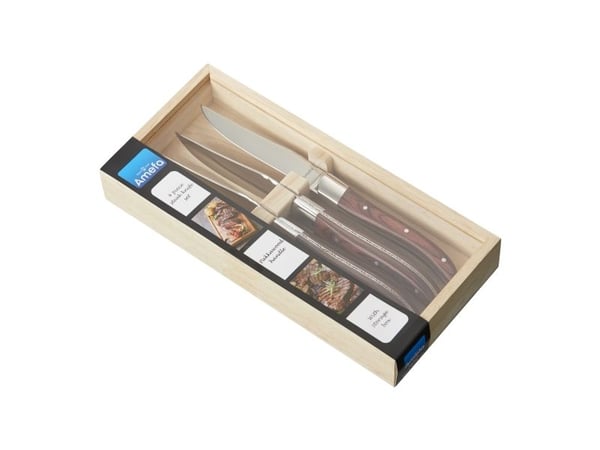 Amefa Royal Steak 2520 - 4-pcs Steak knife set brown in wooden box