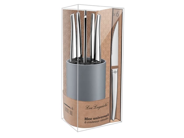 Amefa JET - 6-pc steak knives in grey block - mirror
