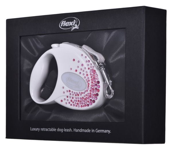 Flexi FLEXI bånd Glam Splash Pink, S, TASMA 3 m, hvit