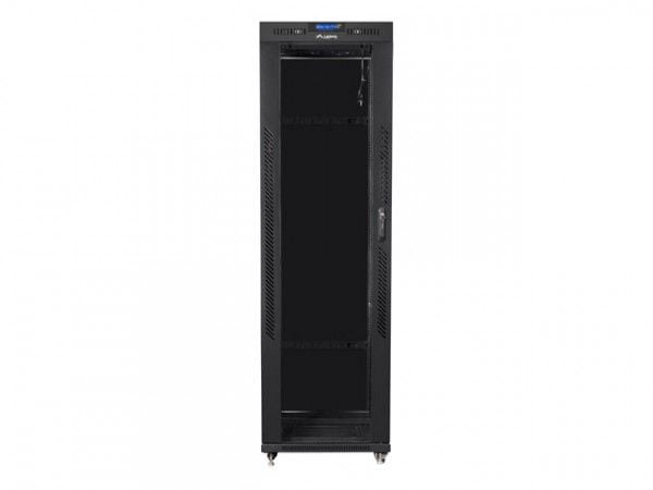Lanberg FF01 series V2 - Rack skap - 600 x 1000, flat pack, with glass door, LCD - med 6 kjølevifter, termostat - fritt stående, står på gulv - sva...