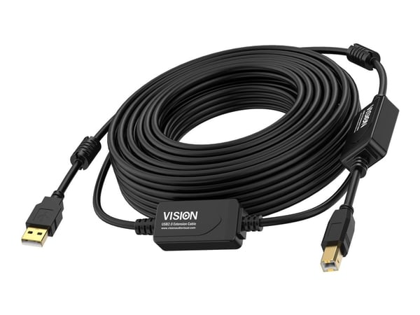 Vision - USB-kabel - USB (hane) till USB typ B (hane) - USB 2.0 - 10 m - aktiv booster (inmatningsledning) - svart