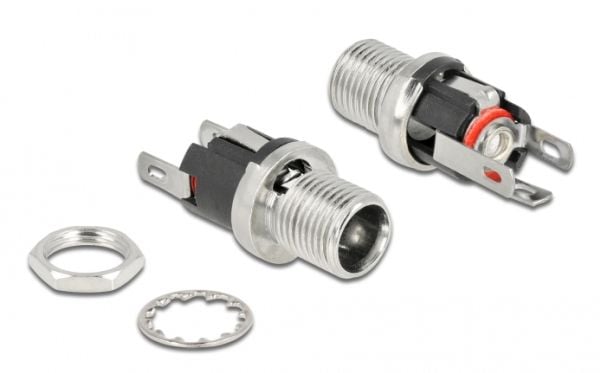 Delock - Strømkontakt - DC-jack 5,5 mm x 12 mm (ID: 2,5 mm) (hunn) skott - DC 16 V - 3 A