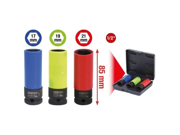 KS Tools 515.1070, Støpselsett, 1/2", 3 hoder, Krom-molybden-stål, ISO 1174, DIN 3121, 780 g