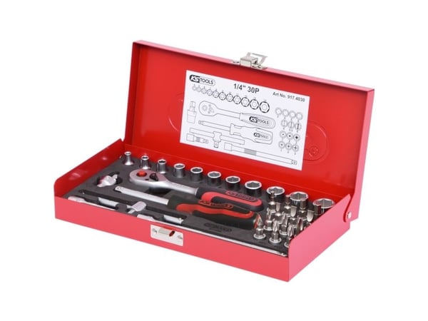 KS Tools 917.4030, Støpselsett, 1/4", 30 hoder, Kromvanadiumstål, 1,2 kg