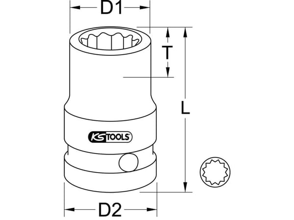 KS Tools 515.0902, Kraftpipe, 1 hoder, 1/2", Krom-molybden, 8 mm, 38 mm