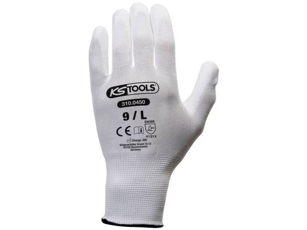 KS TOOLS Mikrofinstrikkede hansker hvite, L, 12 par (310.0450)