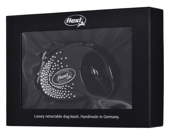 Flexi Glam Splash Crystal-hundkoppel, S, 3 m, svart