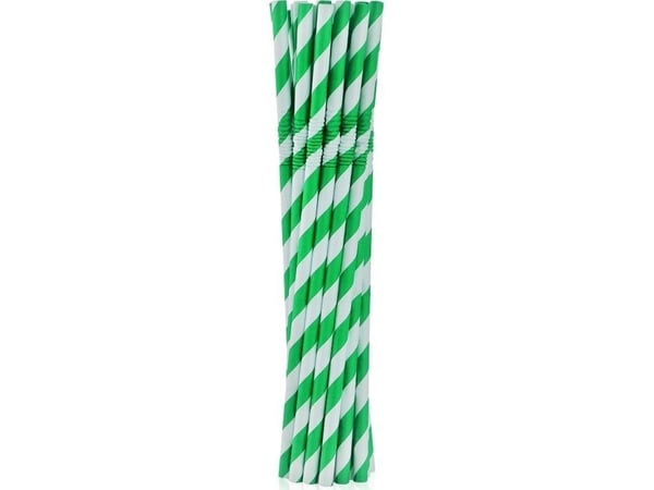 GoDan sugerør papir, brekte grønne striper 20 cm 12 stk