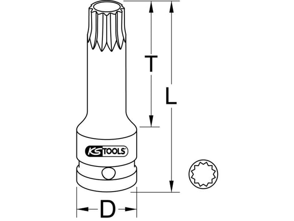 KS Tools 911.0949, Kraftpipe, Sort, 1 hoder, 1/2", Metrisk, 9 mm