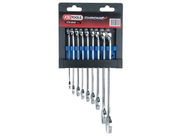 KS Tools 518.0640, 8,9,11,12,13,14,17,19 mm, Metallisk, Stål, 930 g, 9 stykker