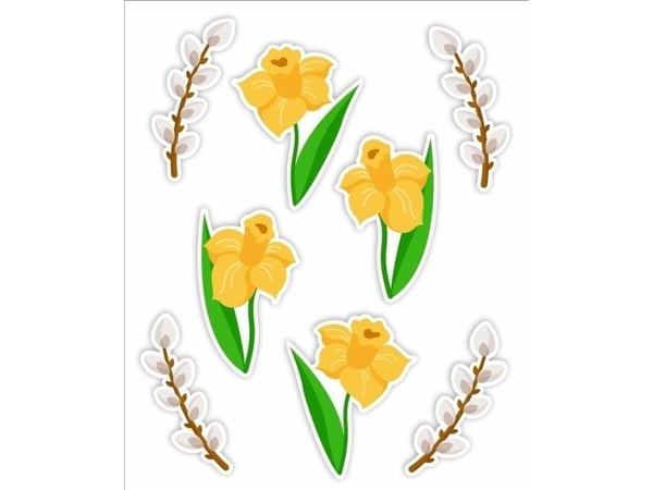 LearnHow dobbeltsidige vindusdekorasjoner - Daffodils and catkins (8 stk.)