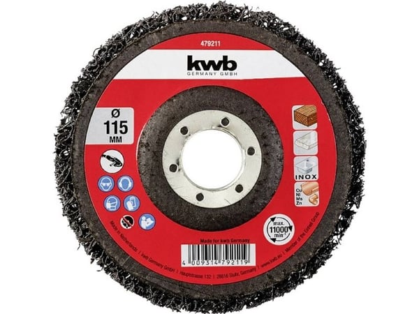 kwb 479211, Puhdistuskiekko, Muovi, Pelti, Pelti (paksu), Pelti (ohut), Kivi, Puu, 11,5 cm, Mikä tahansa tuotemerkki, 2,2 cm, Musta