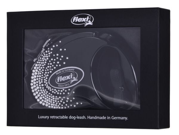 Flexi uttrekkbart bånd Glam Splash Crystal M 5m sort