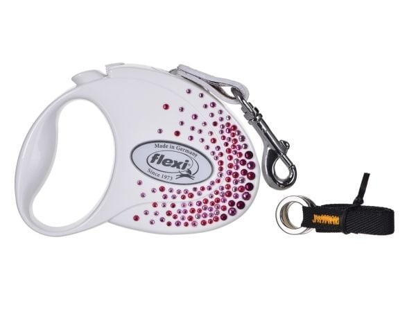 Flexi FLEXI bånd Glam Splash Pink, S, TASMA 3 m, hvit